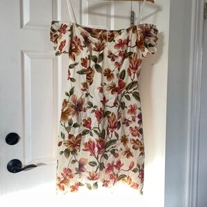 Vintage Floral Off Shoulder Semi Formal Cotton Mini Dress Autumn Colors sz 8